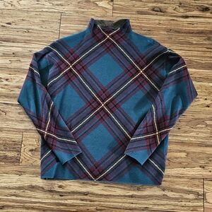 Plaid Teal and Burgundy Women's Sweater